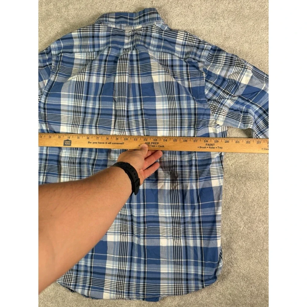 Polo Ralph Lauren Shirt Mens Medium Blue Plaid Oxford Flesh Pony Button Up